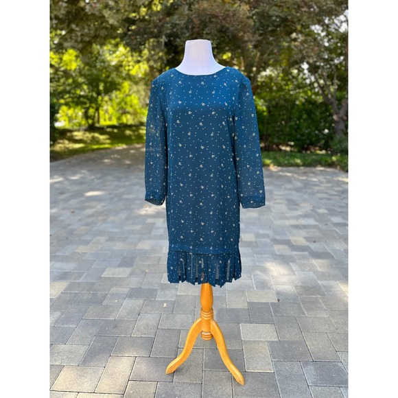 Vintage 90s Teal Drop Waist Dress Retro 20s 30s Fall Winter Modest Church Petite - Picture 3 of 13